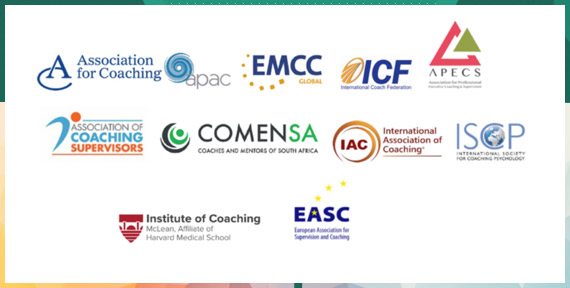 Logos of companies helping to explore Climate change includin Association for Coaching, APAC, EMss global, ICF, APECS, Association of Coaching Supervisors, Comensa
